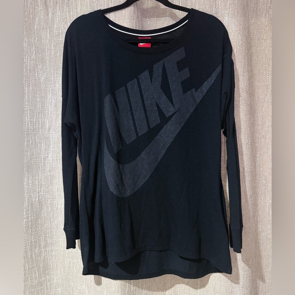 Nike Women’s Sparkle Logo Long Sleeve Top Dolman Sleeves Black Size L